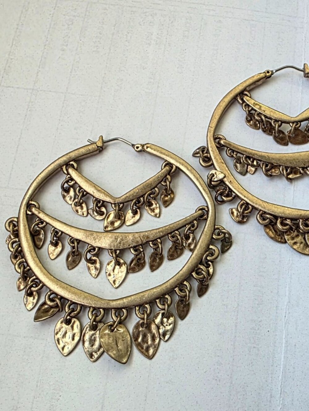 Vintage Leaf Brass Hoop Earrings
